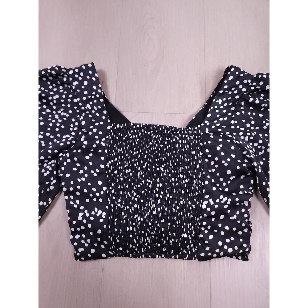 INTHEBEGINNING Los Angeles Puff Sleeve Polka Dot Crop Top – Black/White, Size S - Picture 11 of 12